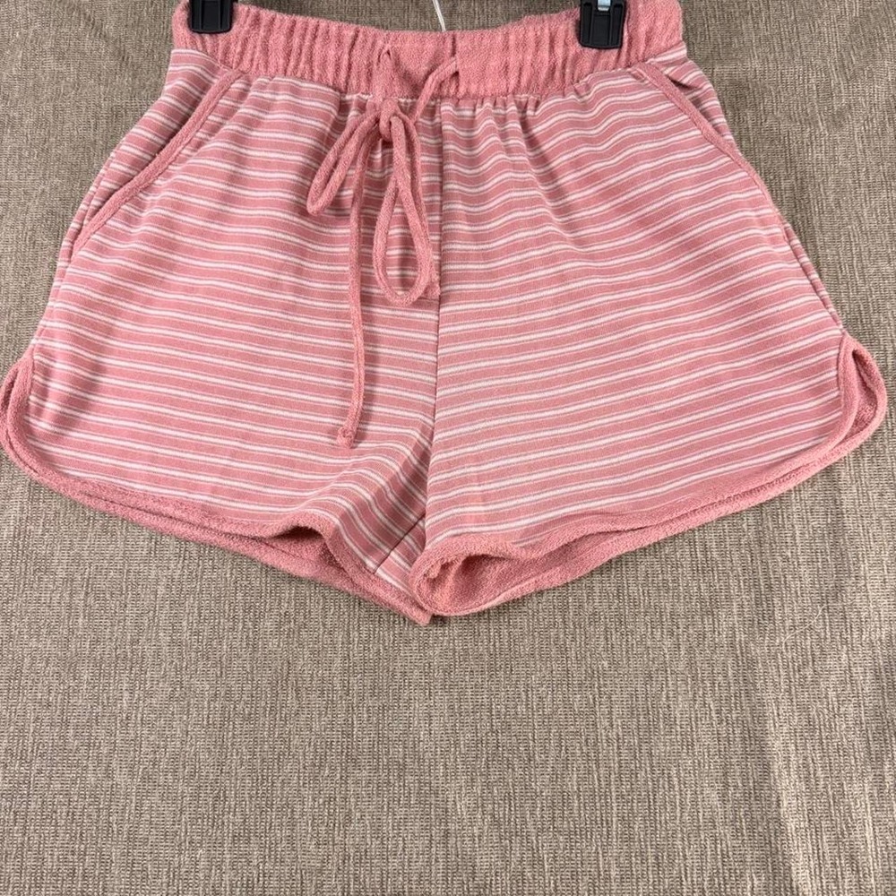 Gilli Womens Striped Terry Cloth Lounge Shorts Pink White Small NWT AP4009